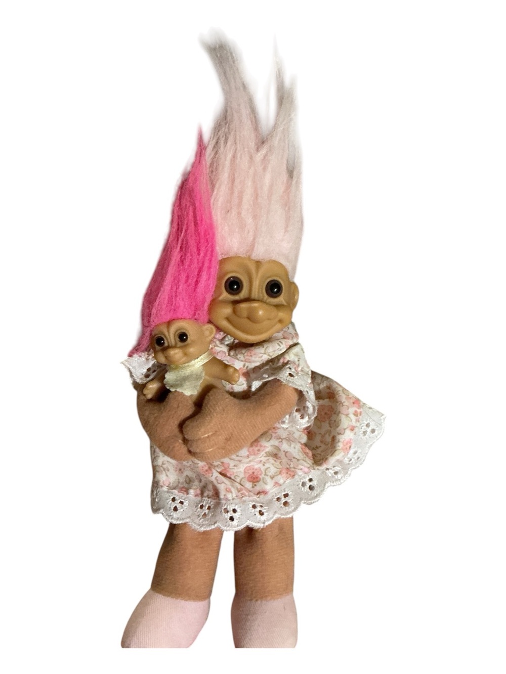 Russ Berrie Pink and Hot Pink Hair Mama Troll Doll with Baby